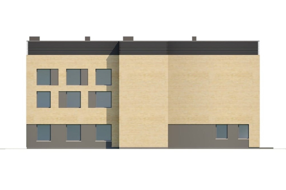 Projekt centrum sportu K-137, dwukondygnacyjny (parter i piętro), bez garażu i piwnicy - elewacja ogrodowa