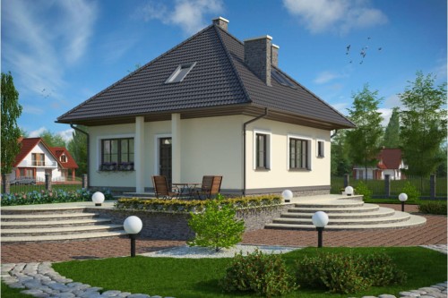Projekt domu Koźmin DM-5597, parterowy z poddaszem mieszkalnym, bez podpiwniczenia - kolorystyka wersja 2