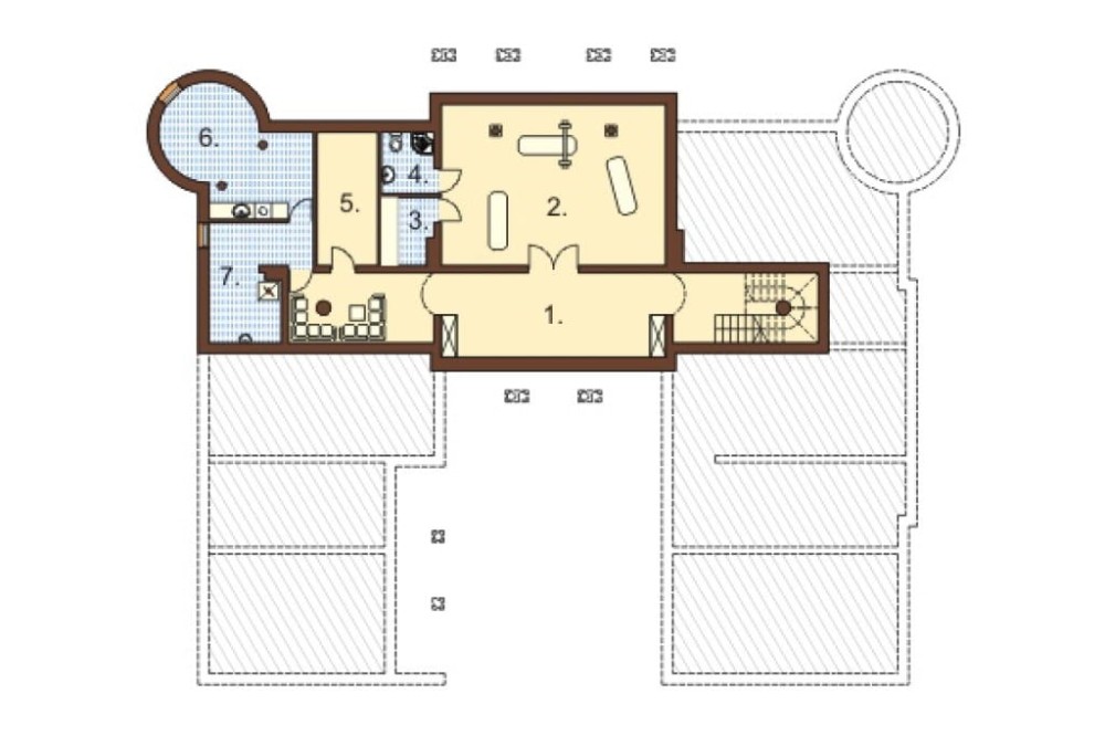 Projekt domu Słoszewice 2 RWL-04, parterowy z poddaszem użytkowym, z garażem trzystanowiskowym, częściowo podpiwniczony - rzut piwnicy