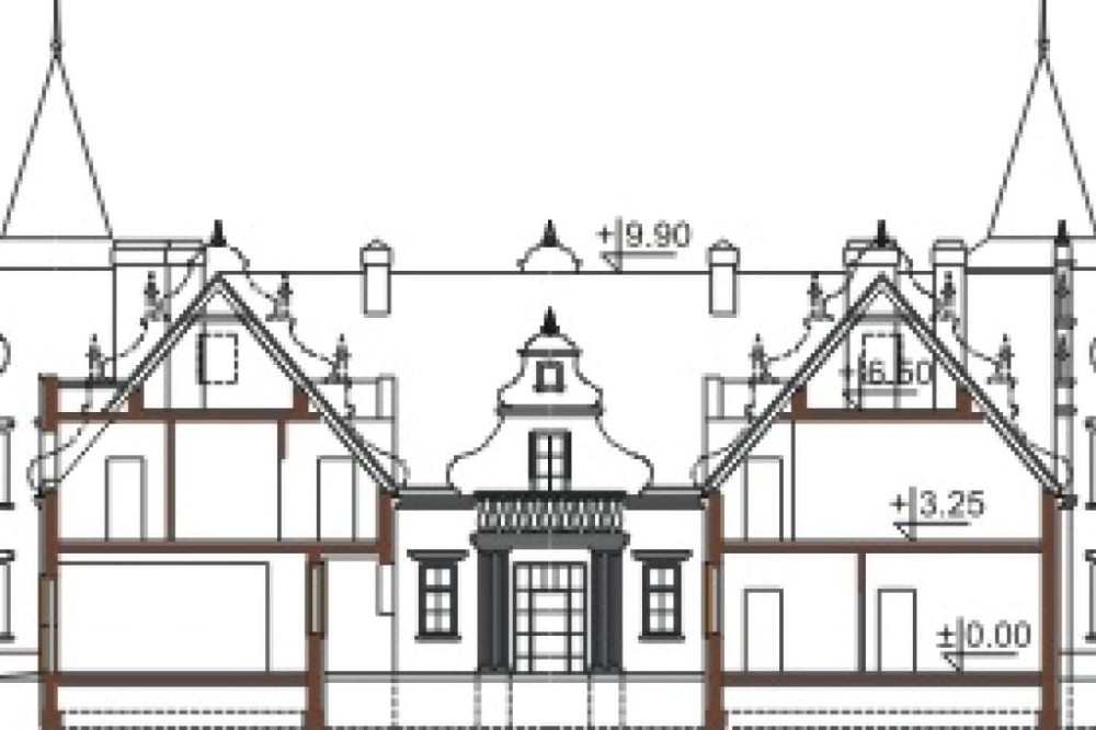 Projekt domu Słoszewice 2 RWL-04, parterowy z poddaszem użytkowym, z garażem trzystanowiskowym, częściowo podpiwniczony - przekrój A-A