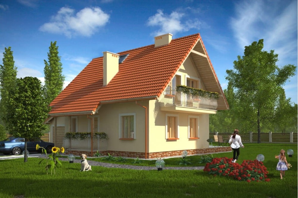 Projekt domu Turowice B2 L-6190 B, parterowy, z poddaszem użytkowym, jednorodzinny, tradycyjny, z garażem, z podpiwniczeniem - kolorystyka wersja 2