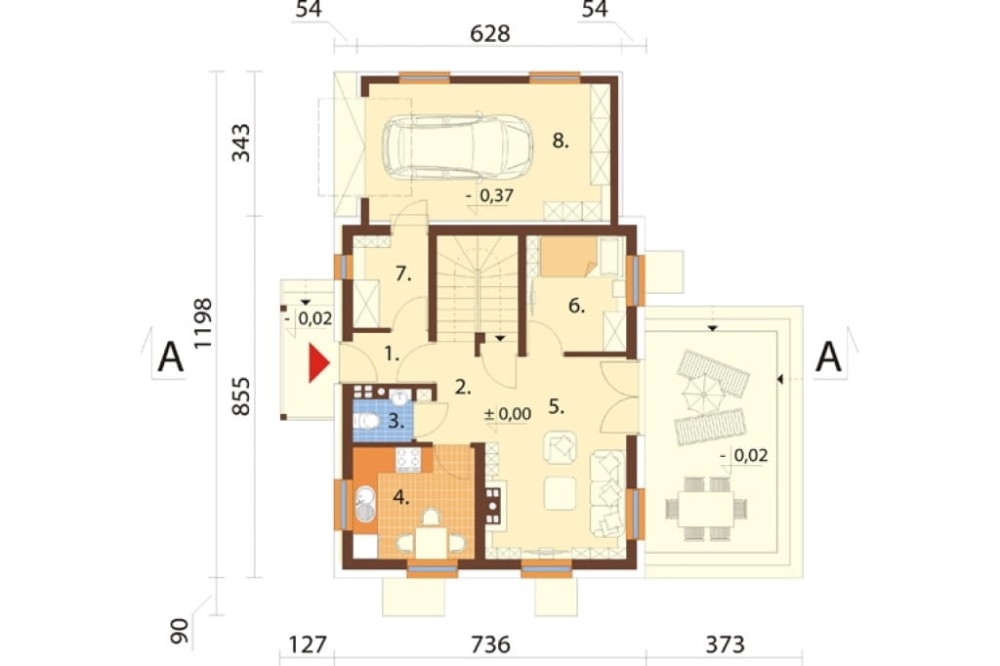 Projekt domu L-6190 B - rzut parteru