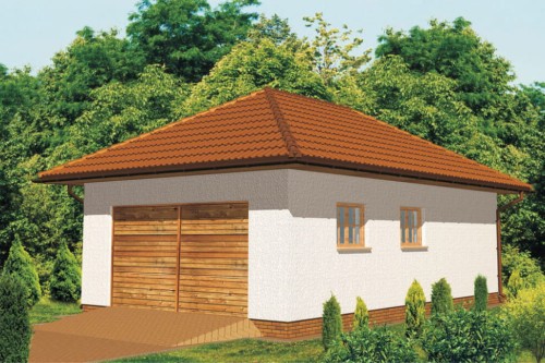 Projekt garażu jednostanowiskowego LZG-32, parterowy, bez podpiwniczenia - kolorystyka wersja 1