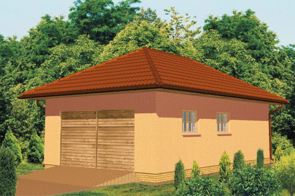 Projekt garażu jednostanowiskowego LZG-32, parterowy, bez podpiwniczenia - kolorystyka wersja 3