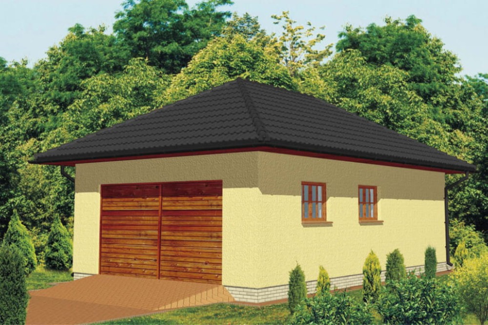 Projekt garażu jednostanowiskowego LZG-32, parterowy, bez podpiwniczenia - kolorystyka wersja 4