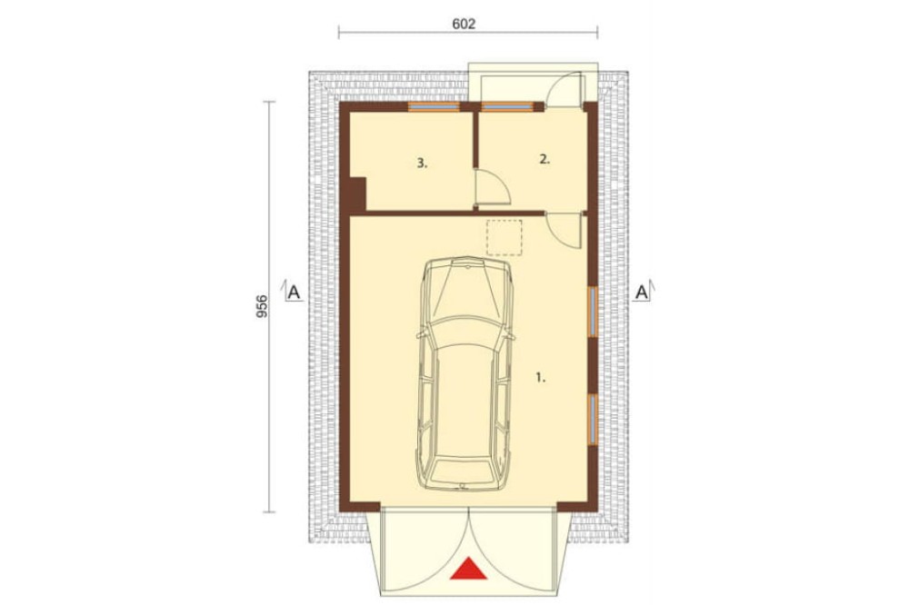 Projekt garażu jednostanowiskowego LZG-32, parterowy, bez podpiwniczenia - rzut parteru