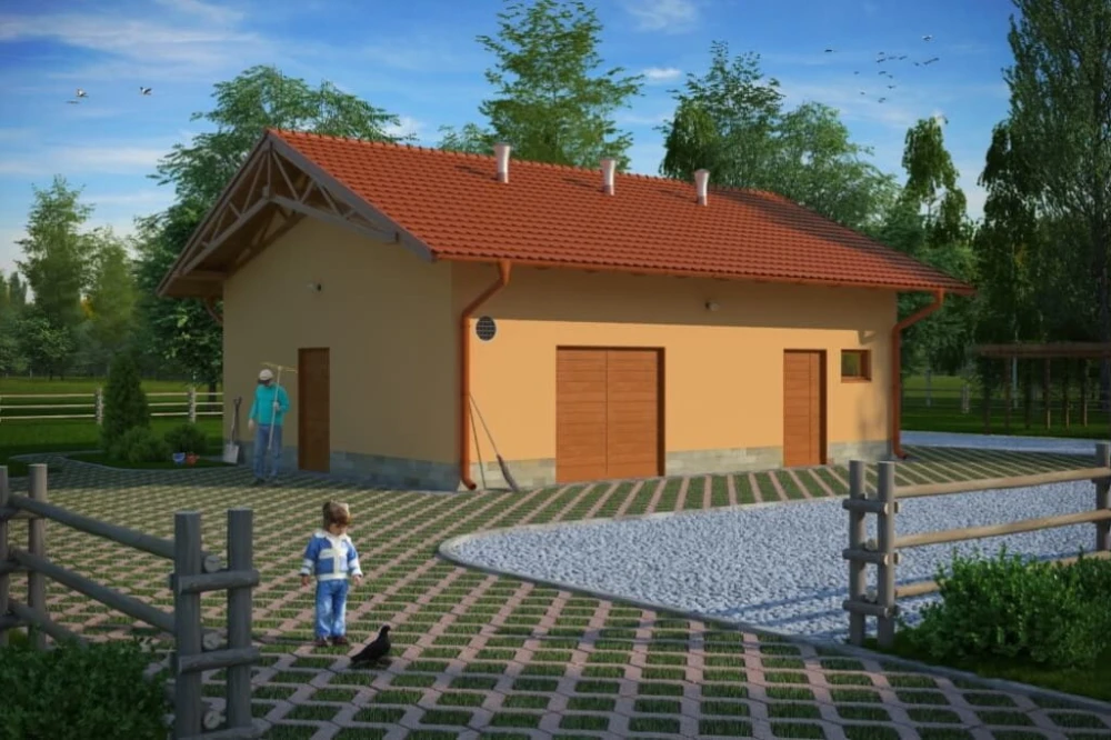 Projekt stajnii LZG-66, parterowy, niepodpiwniczony, bez poddasza - kolorystyka wersja 1