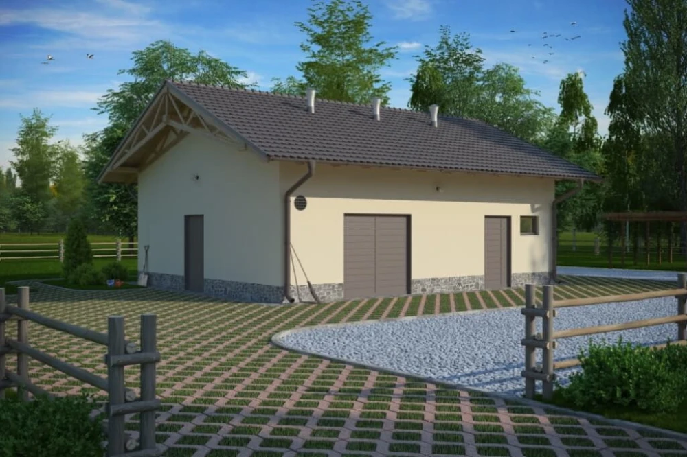Projekt stajnii LZG-66, parterowy, niepodpiwniczony, bez poddasza - kolorystyka wersja 3