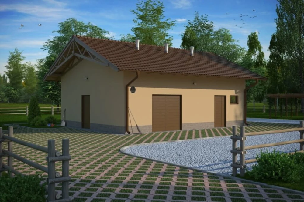 Projekt stajnii LZG-66, parterowy, niepodpiwniczony, bez poddasza - kolorystyka wersja 4