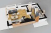 Projekt domu Xanten DM-6844, parterowy z poddaszem użytkowym, bez garażu, bez podpiwniczenia - rzut 3D parteru