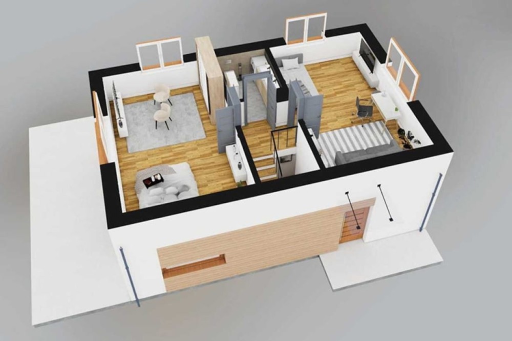 Projekt domu Xanten DM-6844, parterowy z poddaszem użytkowym, bez garażu, bez podpiwniczenia - rzut 3D poddasza