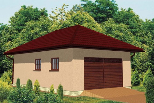 Projekt garażu jednostanowiskowego ZG-32, parterowy, bez podpiwniczenia - kolorystyka wersja 2