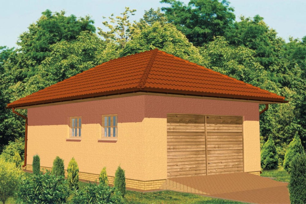 Projekt garażu jednostanowiskowego ZG-32, parterowy, bez podpiwniczenia - kolorystyka wersja 3