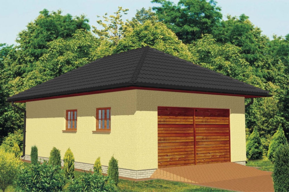 Projekt garażu jednostanowiskowego ZG-32, parterowy, bez podpiwniczenia - kolorystyka wersja 4