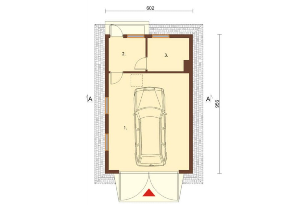 Projekt garażu jednostanowiskowego ZG-32, parterowy, bez podpiwniczenia - rzut parteru