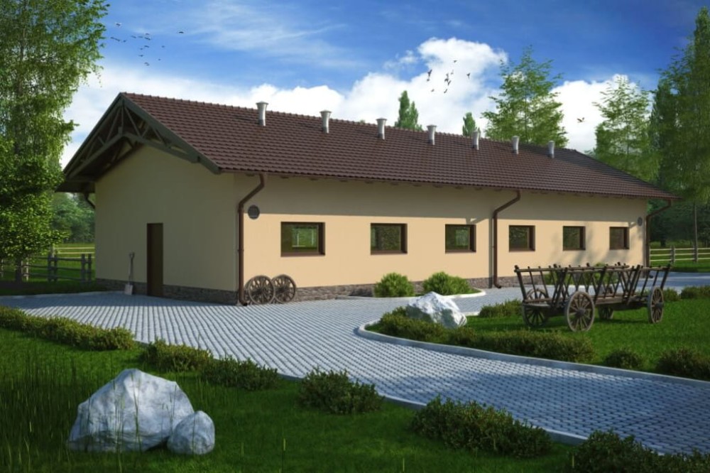 Projekt tuczarni ZG-70, parterowy, niepodpiwniczony, bez poddasza - kolorystyka wersja 3