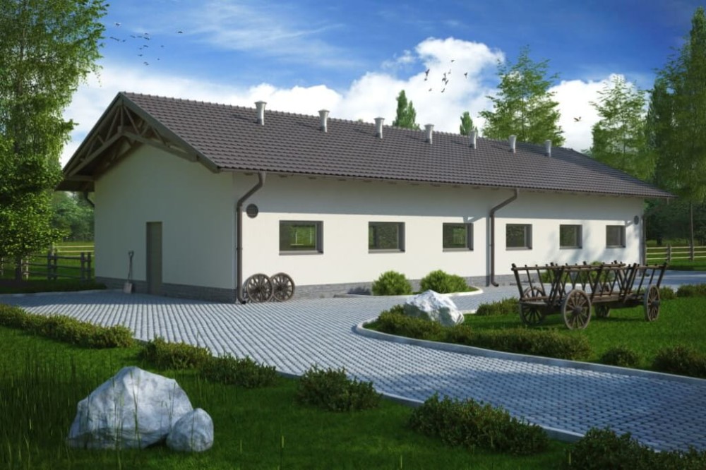 Projekt tuczarni ZG-70, parterowy, niepodpiwniczony, bez poddasza - kolorystyka wersja 4