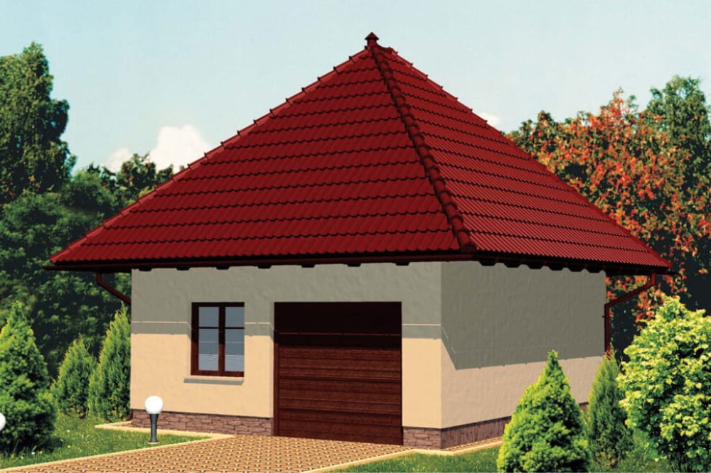 Projekt garażu jednostanowiskowego ZG-44, parterowy, bez podpiwniczenia - kolorystyka wersja 3