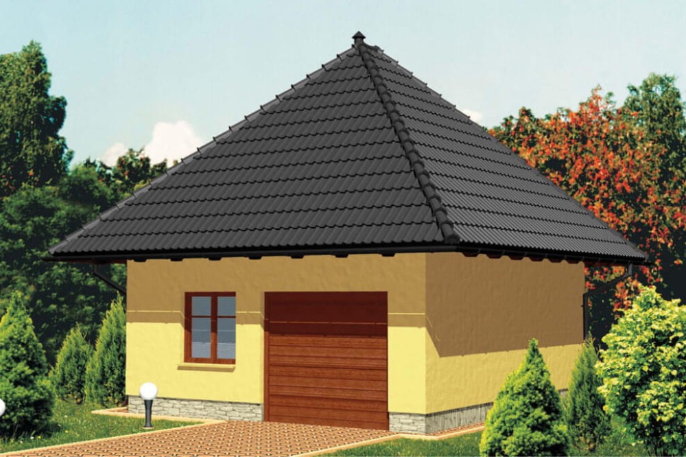 Projekt garażu jednostanowiskowego ZG-44, parterowy, bez podpiwniczenia - kolorystyka wersja 4