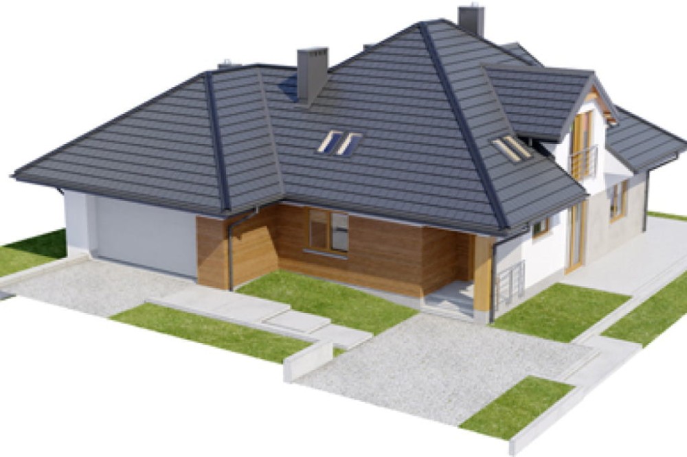 Projekt domu Uniejów 2 L-6418, parterowy z garażem dwustanowiskowym, poddaszem mieszkalnym, bez podpiwniczenia -model