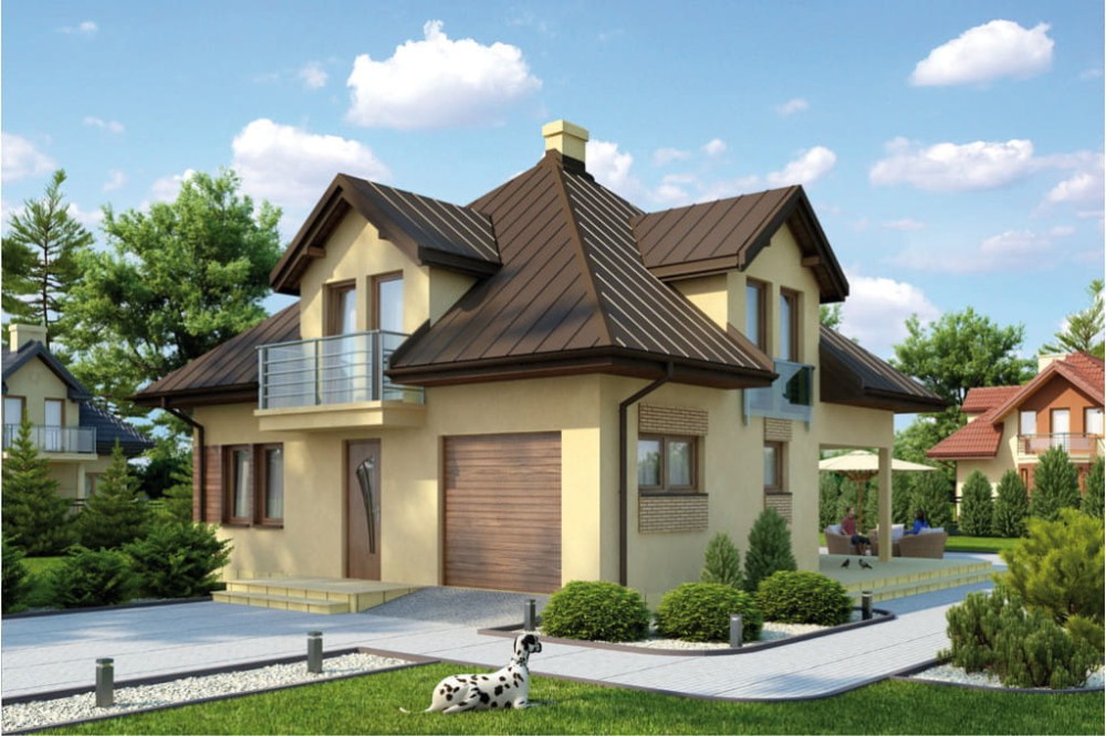 Projekt domu Piekary 2 L-6337, jednorodzinny, parterowy z poddaszem mieszkalnym, bez podpiwniczenia - kolorystyka wersja 2