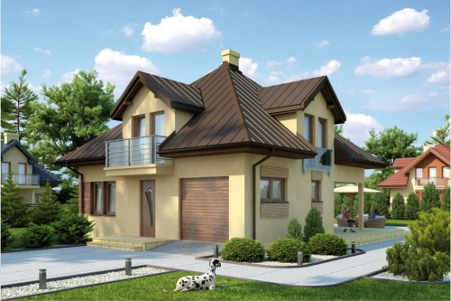 Projekt domu Piekary 2 L-6337, jednorodzinny, parterowy z poddaszem mieszkalnym, bez podpiwniczenia - kolorystyka wersja 2