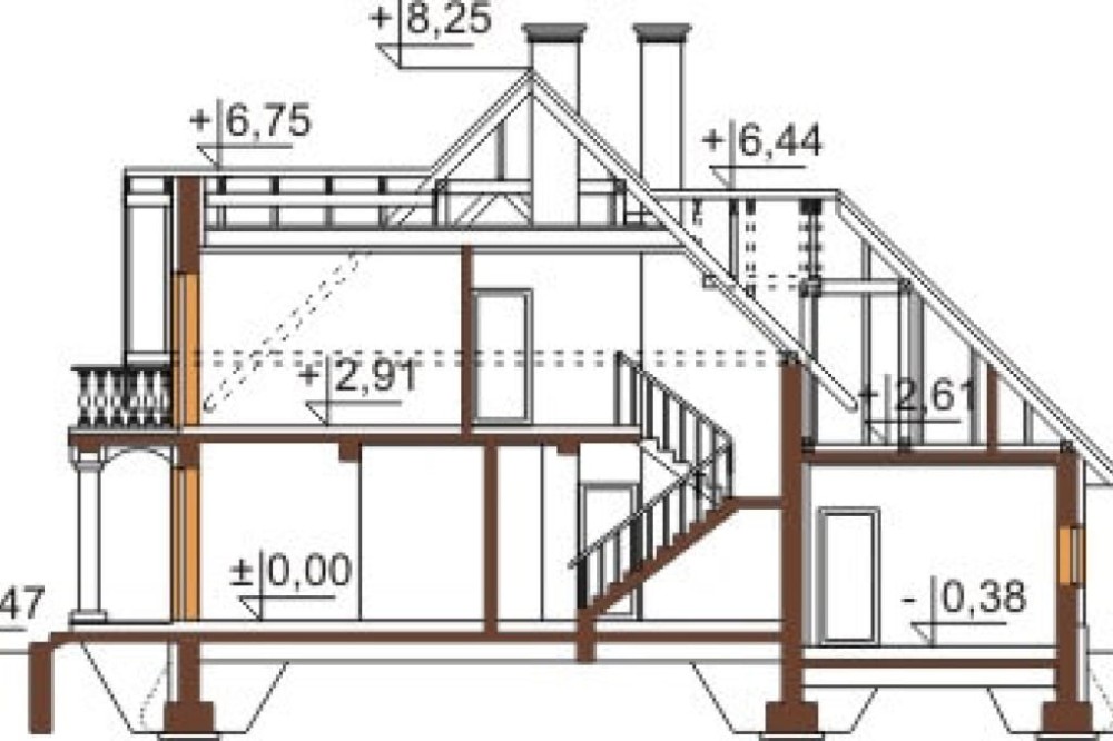 Projekt domu Lębork 2 L-6379, parterowy z poddaszem mieszkalnym, i garażem jednostanowiskowym  -przekrój A-A