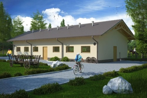 Projekt chlewni LZG-69, parterowy niepodpiwniczony, bez poddasza - kolorystyka wersja 1