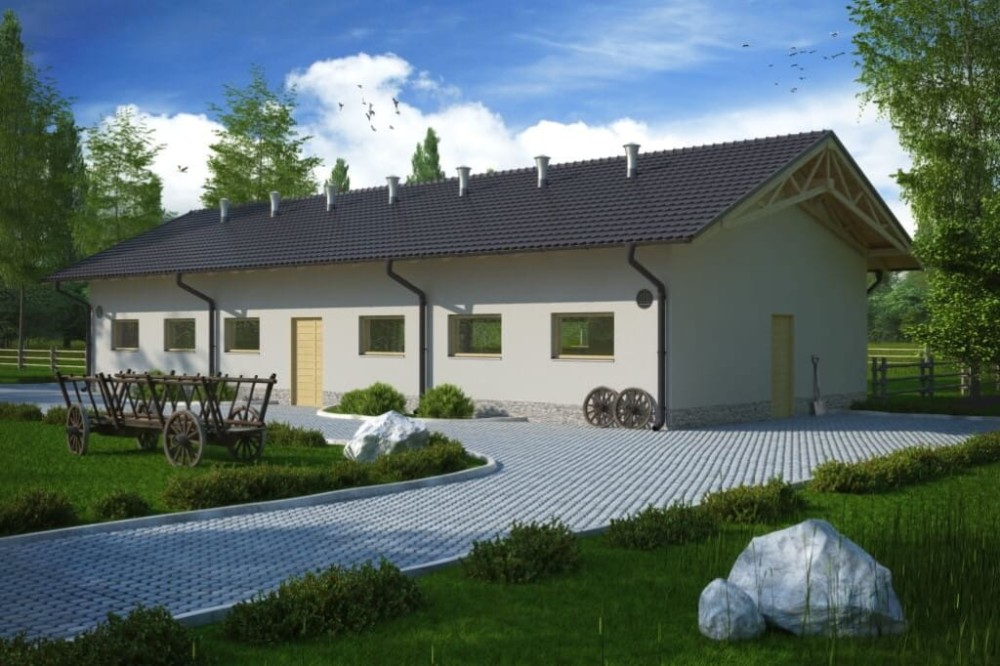 Projekt chlewni LZG-69, parterowy niepodpiwniczony, bez poddasza - kolorystyka wersja 2