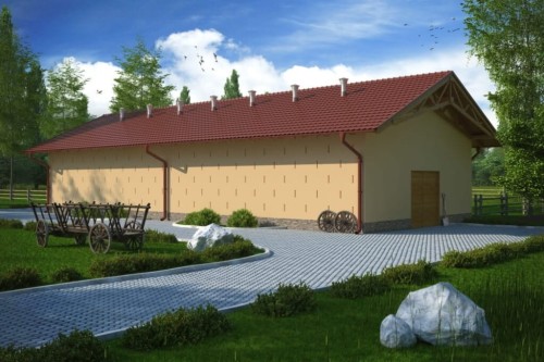 Projekt stodoły LZG-74, parterowy, niepodpiwniczony, bez poddasza - kolorystyka wersja 2