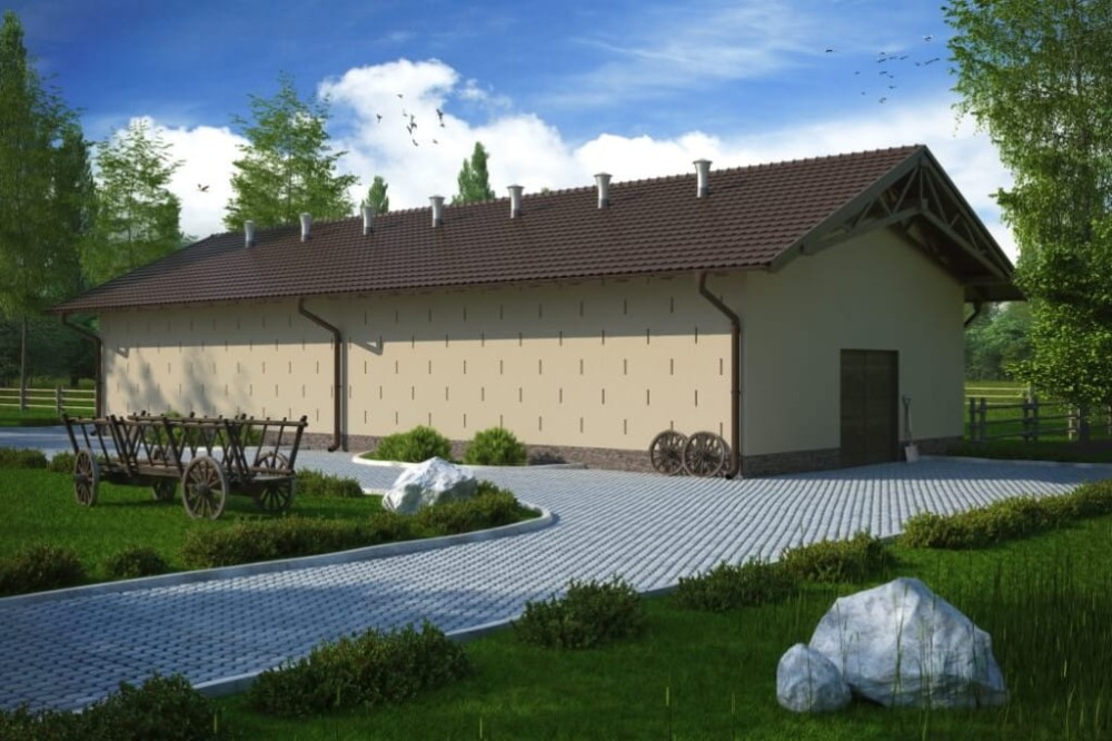 Projekt stodoły LZG-74, parterowy, niepodpiwniczony, bez poddasza - kolorystyka wersja 3