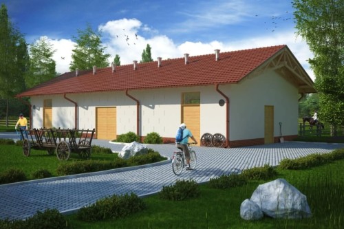 Projekt stajni LZG-73, parterowy, niepodpiwniczony, bez poddasza - kolorystyka wersja 1