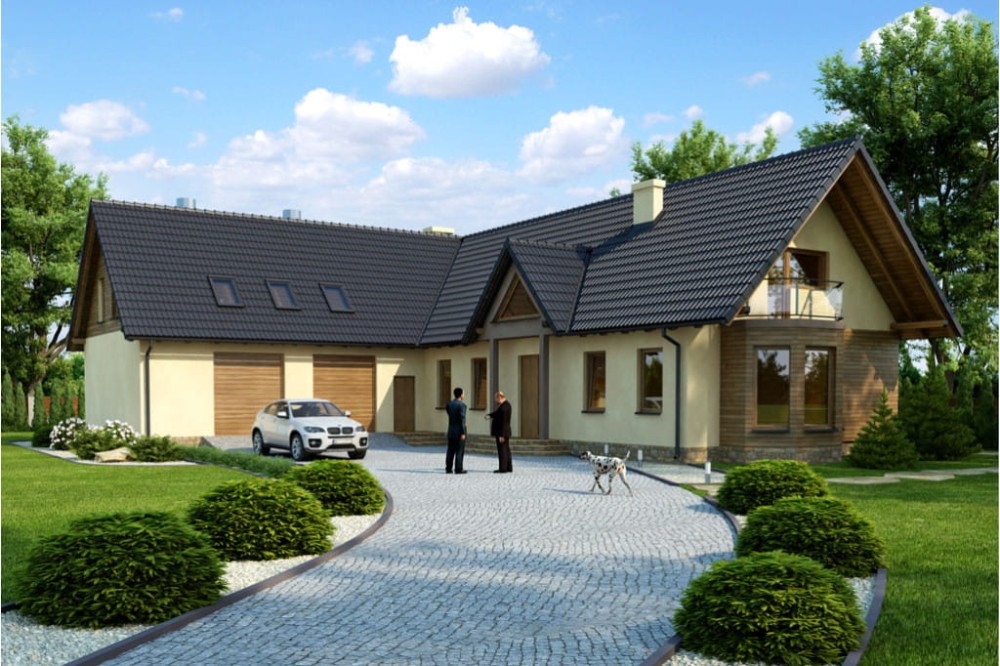 Projekt domu Rozmarynów DM-6328, parterowy, z poddaszem niemieszkalnym, bez podpiwniczenia - kolorystyka wersja 2