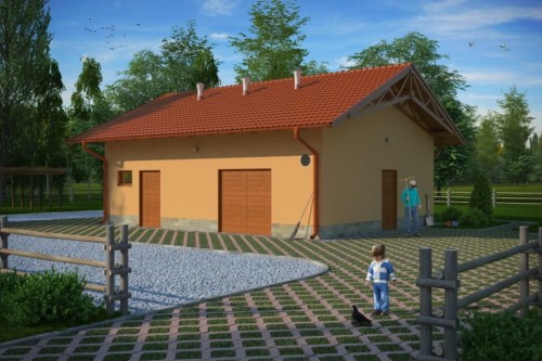 Projekt stajni ZG-66, parterowy, niepodpiwniczony, bez poddasza - kolorystyka wersja 1