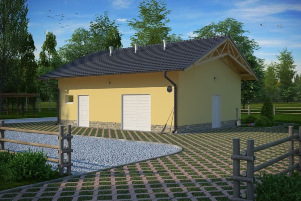 Projekt stajnii ZG-66, parterowy, niepodpiwniczony, bez poddasza - kolorystyka wersja 2