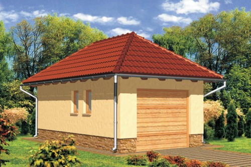 Projekt garażu jednostanowiskowego ZG-40, parterowy, bez podpiwniczenia - kolorystyka wersja 1