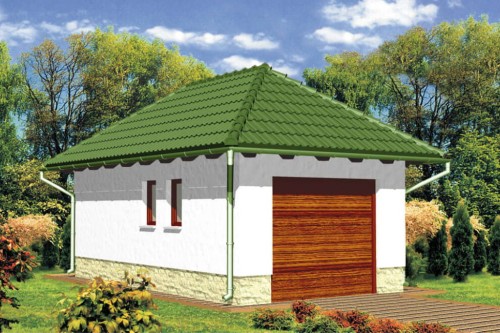 Projekt garażu jednostanowiskowego ZG-40, parterowy, bez podpiwniczenia - kolorystyka wersja 2