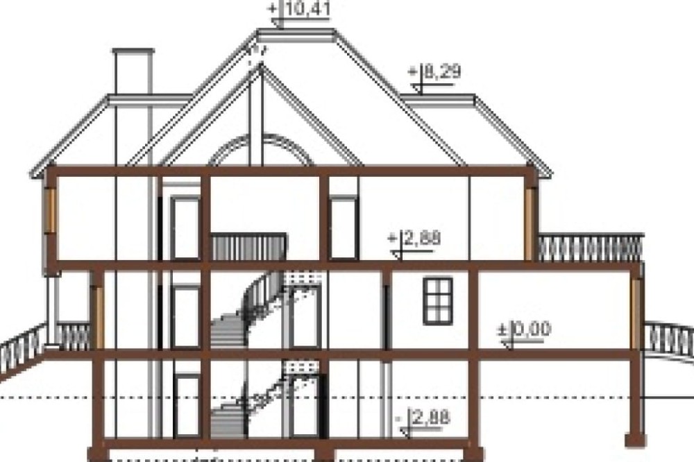 Projekt domu Grodziec RW-08, piętrowy, z wolnostojącym garażem trzystanowiskowym, podpiwniczony - przekrój A-A