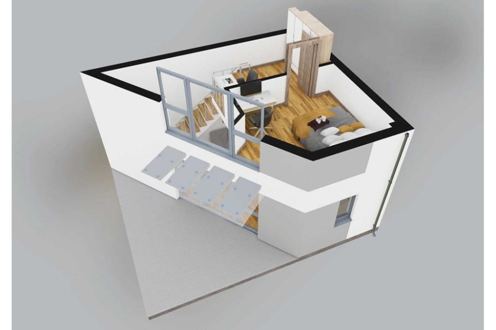 Projekt domu Edrini DM-6845, piętrowy, jednorodzinny, niepodpiwniczony - rzut 3D pierwszego piętra
