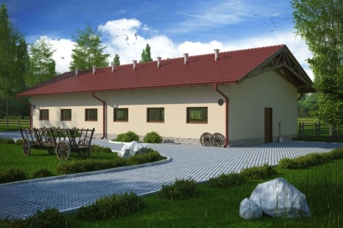Projekt tuczarni LZG-70, parterowy, niepodpiwniczony, bez poddasza - kolorystyka wersja 2