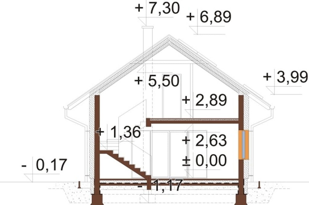 Projekt domu Aridus 2 L-6766, parterowy z poddaszem użytkowym, garażem jednostanowiskowym, bez piwnicy -przekrój A-A