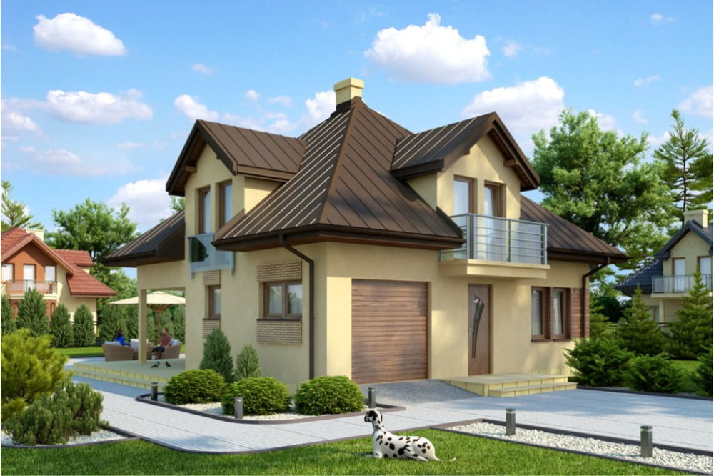 Projekt domu Piekary DM-6337, jednorodzinny, parterowy z poddaszem mieszkalnym, bez podpiwniczenia - kolorystyka wersja 2