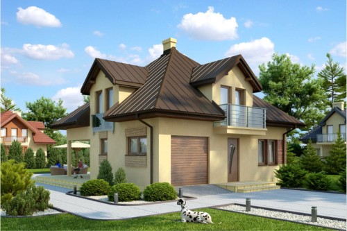 Projekt domu Piekary DM-6337, jednorodzinny, parterowy z poddaszem mieszkalnym, bez podpiwniczenia - kolorystyka wersja 2
