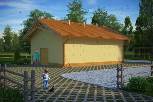 Projekt stodoły LZG-68, parterowy, niepodpiwniczony, bez poddasza - kolorystyka wersja 1