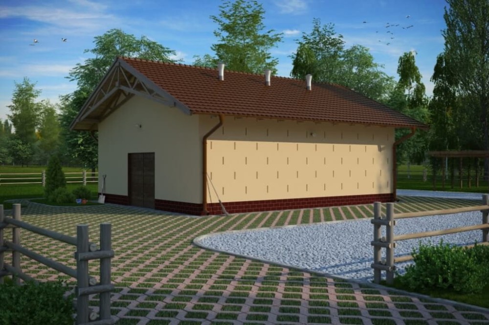 Projekt stodoły LZG-68, parterowy, niepodpiwniczony, bez poddasza - kolorystyka wersja 4