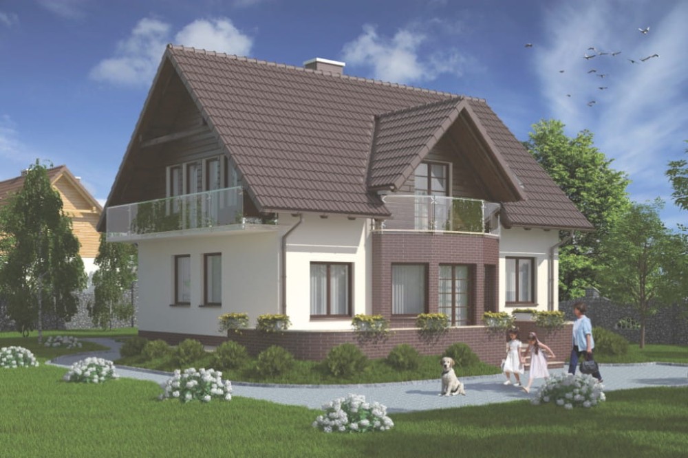 Projekt domu Racławice L-5573, parterowy z poddaszem mieszkalnym, bez podpiwniczenia - kolorystyka wersja 1