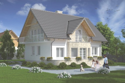 Projekt domu Racławice L-5573, parterowy z poddaszem mieszkalnym, bez podpiwniczenia - kolorystyka wersja 2
