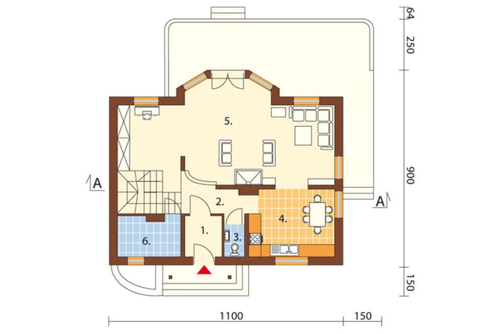 Projekt domu Racławice L-5573, parterowy z poddaszem mieszkalnym, bez podpiwniczenia - rzut parteru