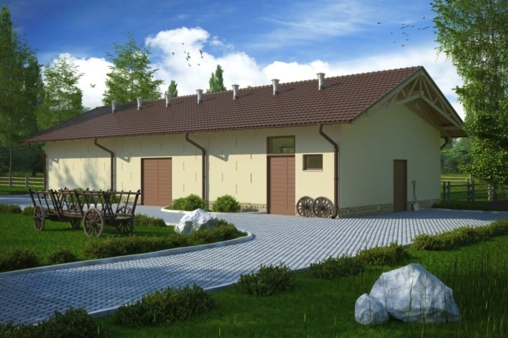 Projekt stajni LZG-72, parterowy, niepodpiwniczony - kolorystyka wersja 4