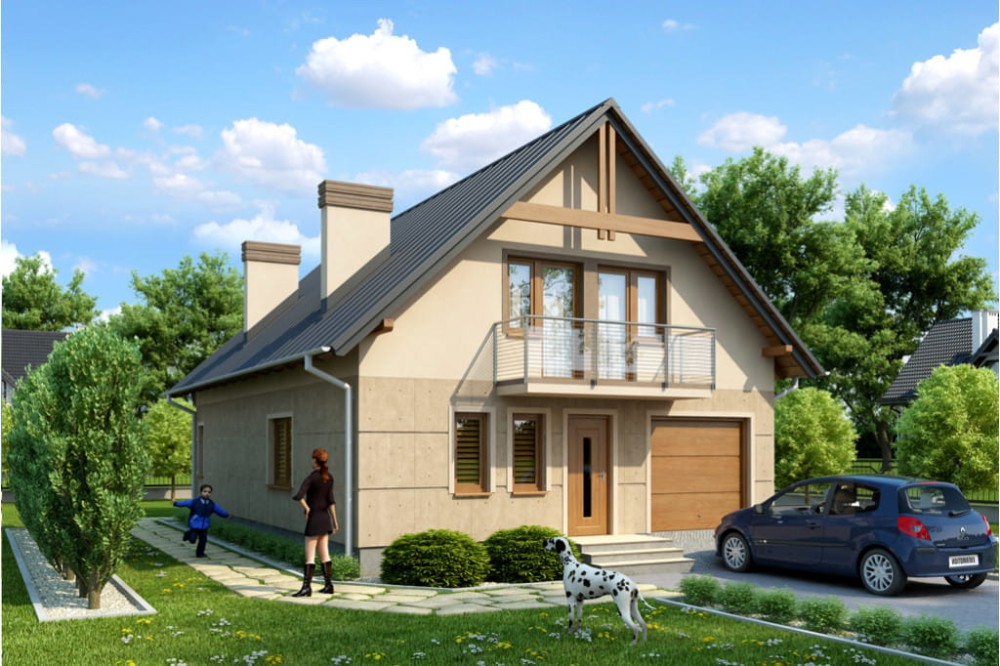 Projekt domu Sadowo L-6315, parterowy z poddaszem mieszkalnym, bez podpiwniczenia - kolorystyka wersja 3